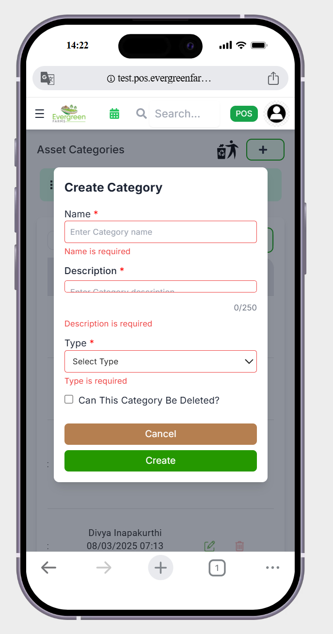 in asset page create in create category page the description is not showing the to increase the box