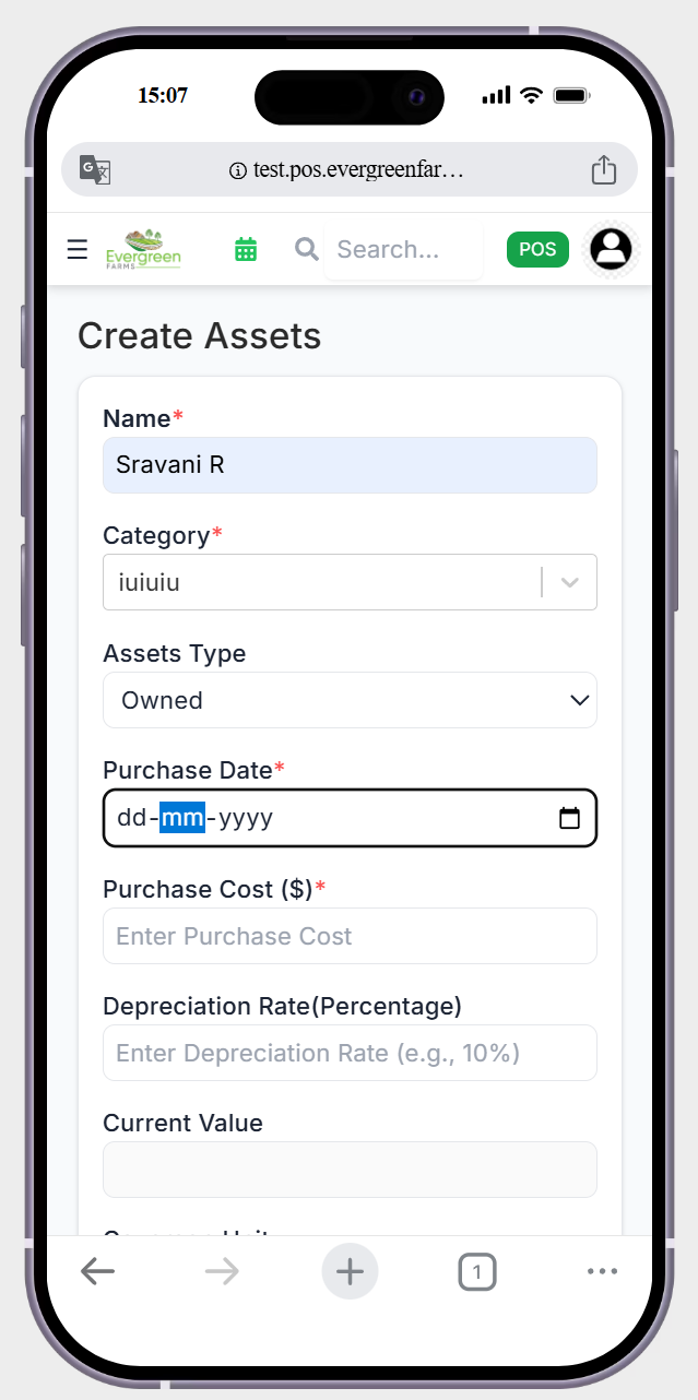 in create assets page show me the text filed in blue colour