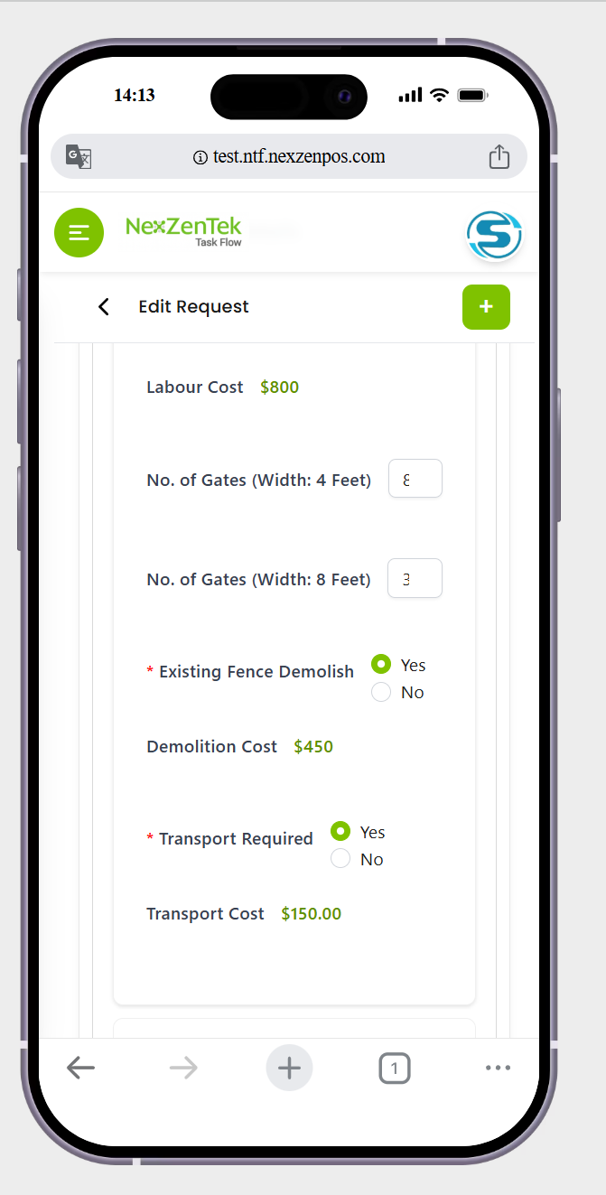 increate request page -> the number of  gates values  are not showing perfectily in input