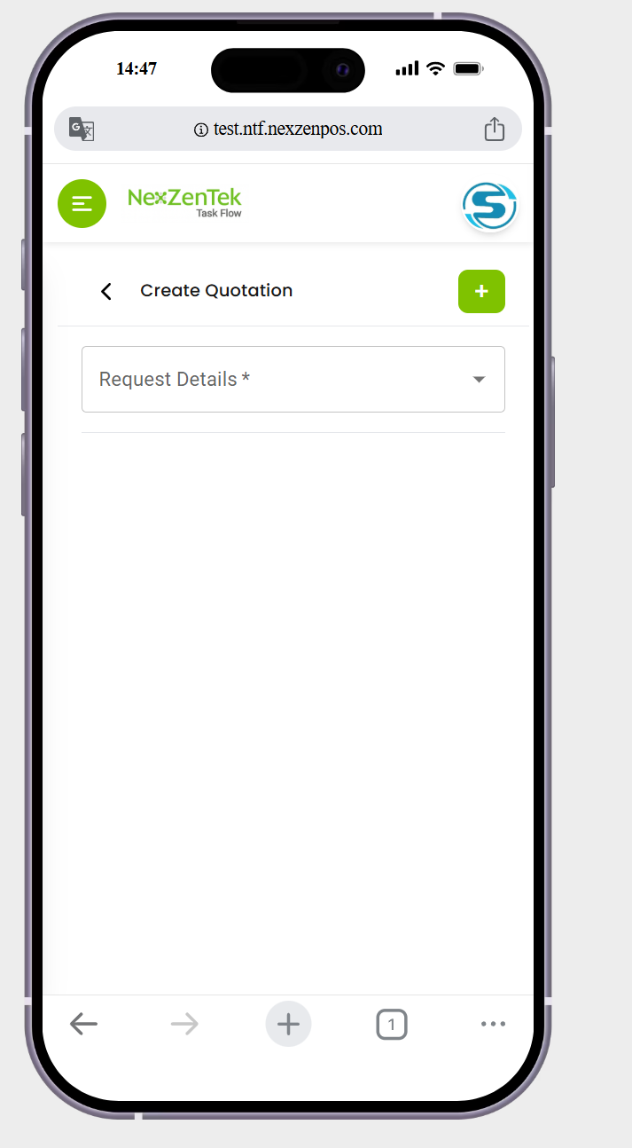 in create quotation page show me the save button and whill click the (+) button show me the text feild error