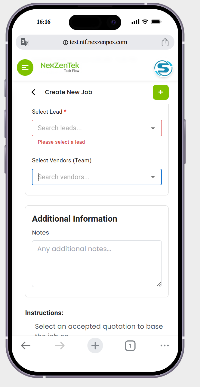 in creat job page ->in job details the select quotes,job title it showing the text filed is showing the blue colour ->but replace with green colour