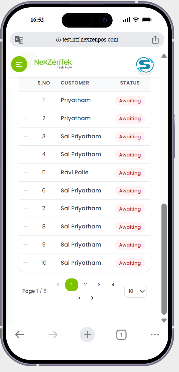 in invoices page the list is not is not scrolling side by side