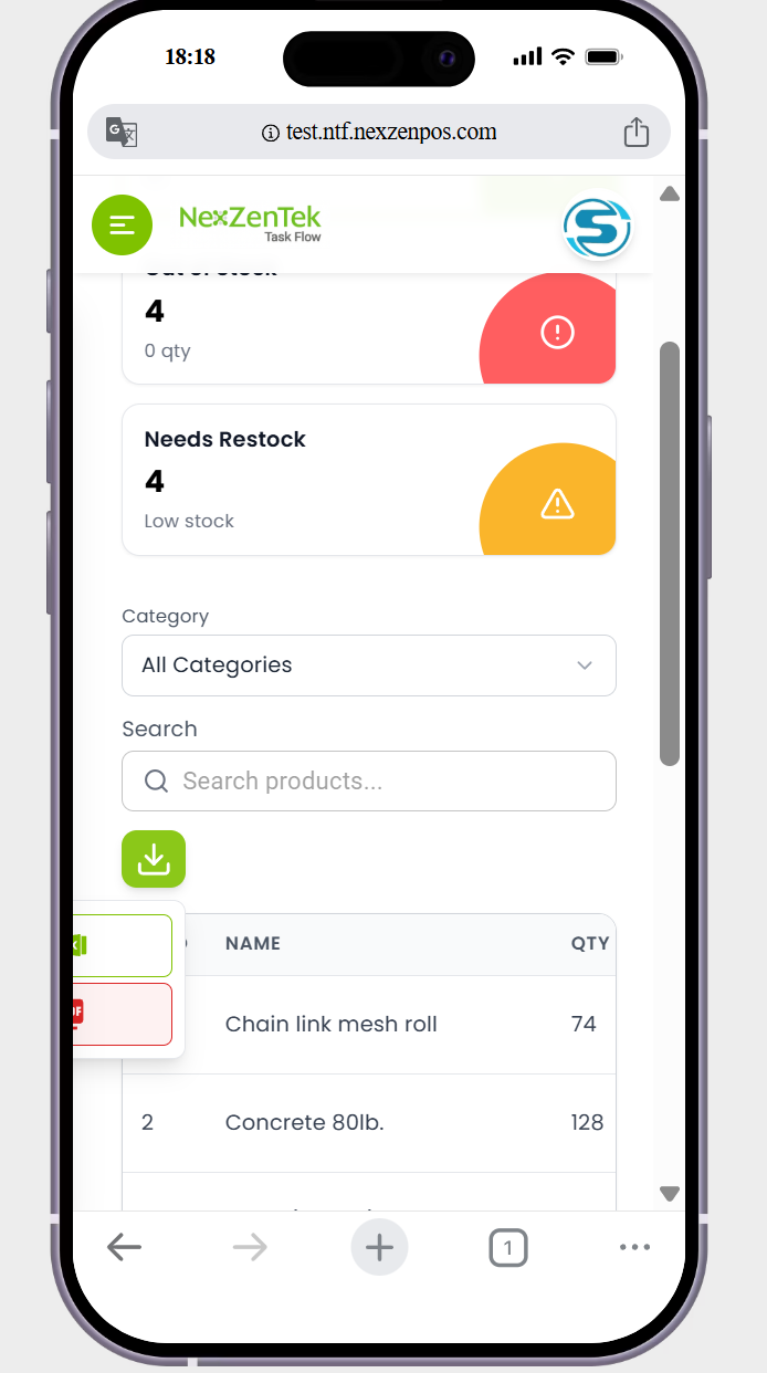in product page ->the download options are not showing perfectily